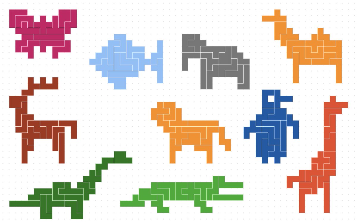 MathigonOrg's tweet image. Visit our Polypad Pentomino Zoo! Which other animals can you make? polypad.org/sTZmMzSFN290EQ