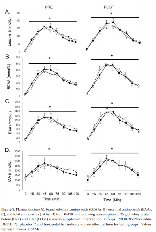 Cool work out of <a href="/LU_EXNS/">Lipscomb EXNS</a> showing that 28 days of Bacillus subtilis DE111 does not affect plasma AA appearance following acute whey protein ingestion

doi.org/10.3390/jfmk60…