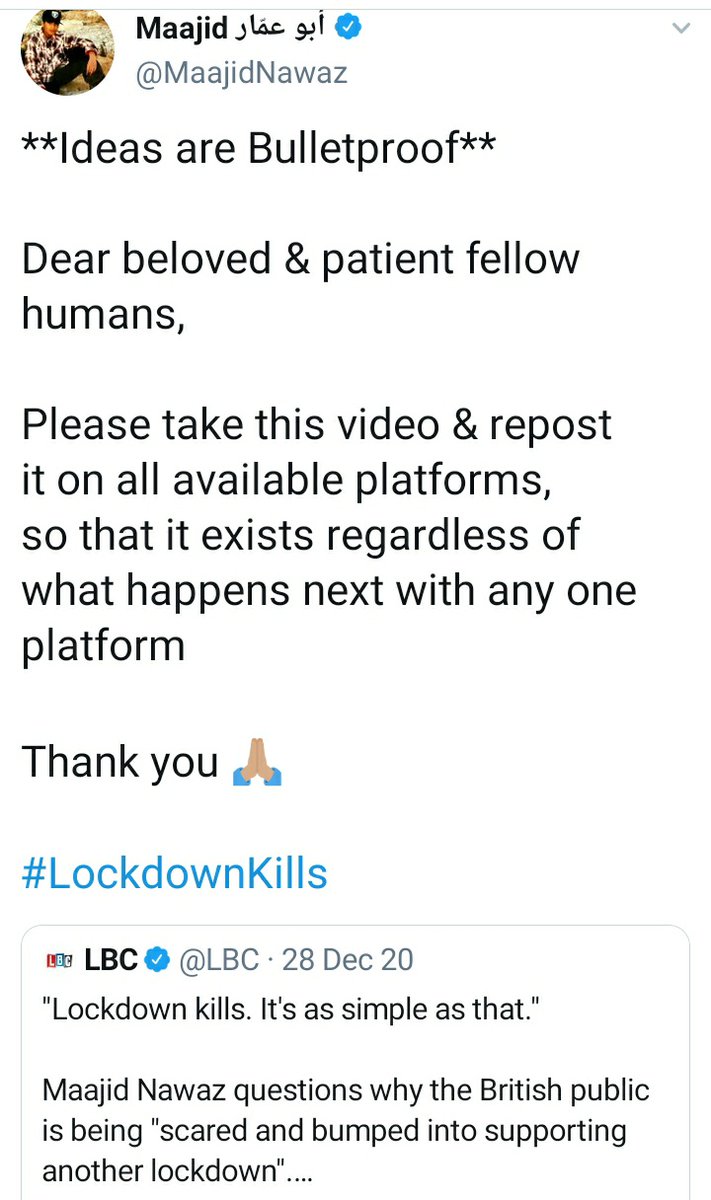 Nawaz republishing 'Lockdown Kills'. He also claims to believe that falls in transmission during lockdowns are "correlation, not causation".