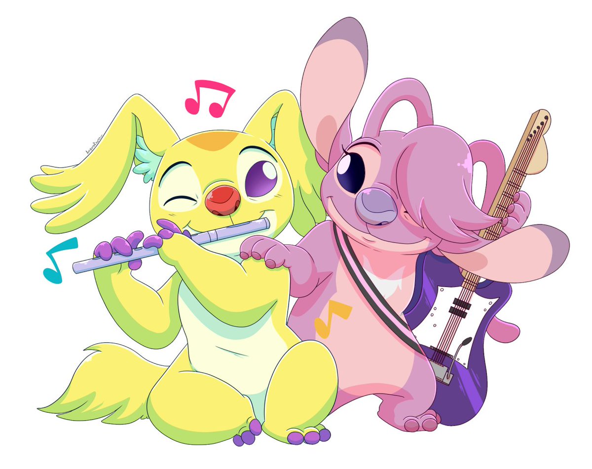 AngoraRam's tweet image. A commission I did for @/ Fictionfan21 on DA of their reimagining of Flute and Angel! #liloandstitch #angel #commission