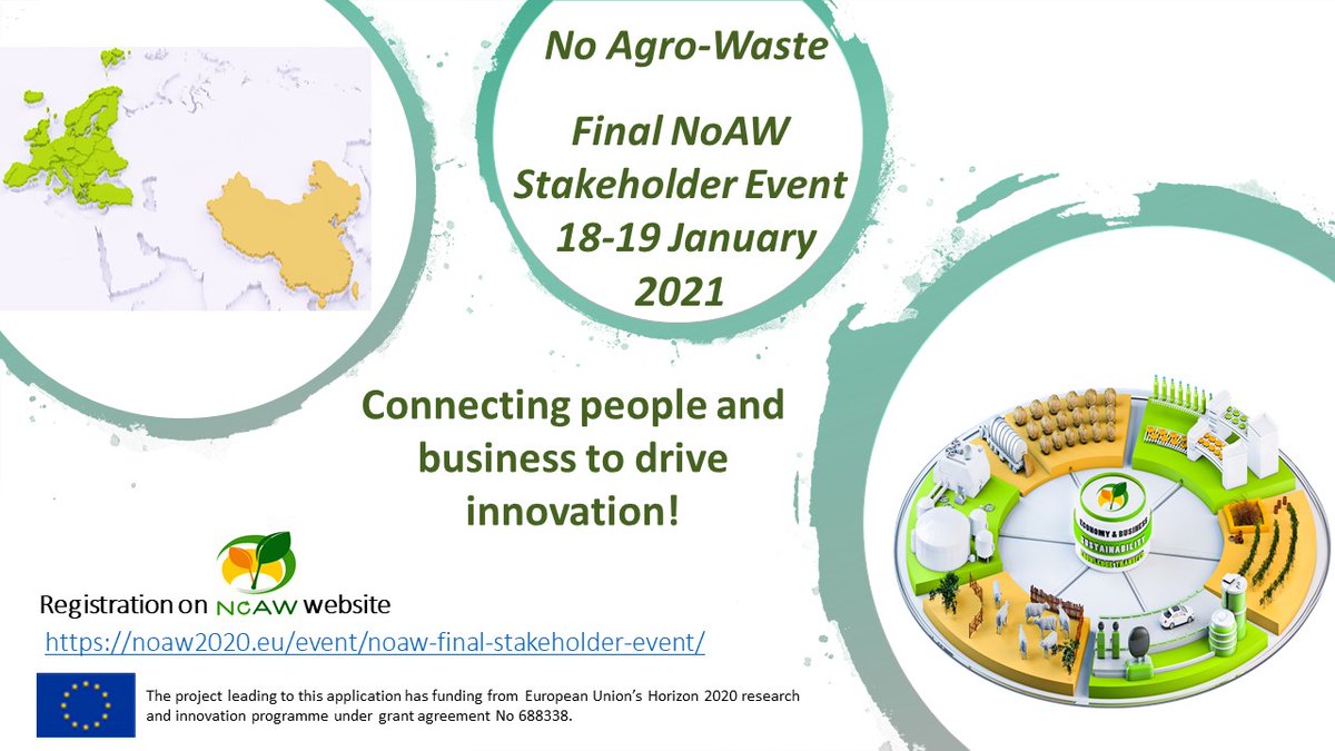 NoAW2020's tweet photo. The NoAW is coming to a successful conclusion on the Final Stakeholder Webinar on 18-19 January 2021! Top-experts will share their knowledge and experiences on successful innovative solutions, emerging tools and technologies. #CEStakeholderEU,
 #bioplastics, #agrowastes https://t.co/AIbx8pUGNo