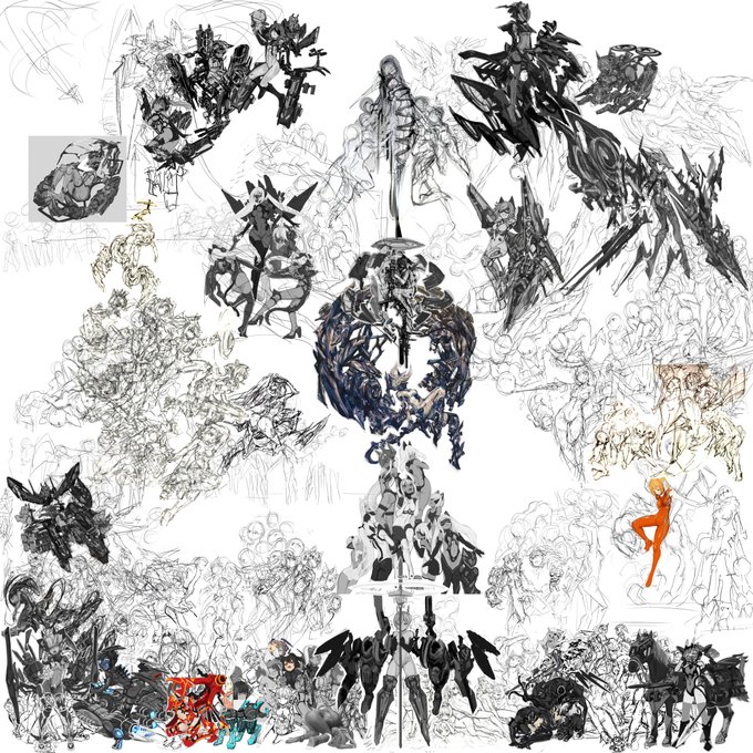 ミケランジェロの「最後の審判」みたいな感じにしようといろいろ描いてたら、完成するのに一年くらいかかりそうな絵のラフができました。
みんなぴっちりスーツの子なので、最後まで描けたらいいのになあと思います。 