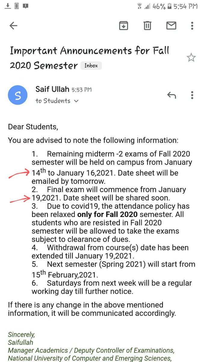 SaidbyAbdullah's tweet photo. FAST taking Mid term and Final exams on 11th January while @Shafqat_Mahmood announced universities to reopen on 1st February.
#FAST asks students through email to take physical exams in campuses against govt orders. Where is the State?? #FastStopTorturing @ZakaWaqar https://t.co/zeVl7OIQFJ