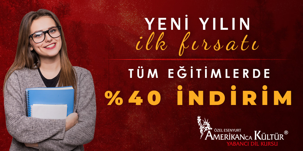 Esenyurt Amerikan Kültür'de 2021'in ilk kampanyası. Ocak ayı boyunca tüm eğitimlerde %40 indirim fırsatını kaçırmayın! #Esenyurt #AmerikanKültür #ingilizce #toefl #ielts #yds #ydt #tesol #özelders #onlineingilizce #learn #english