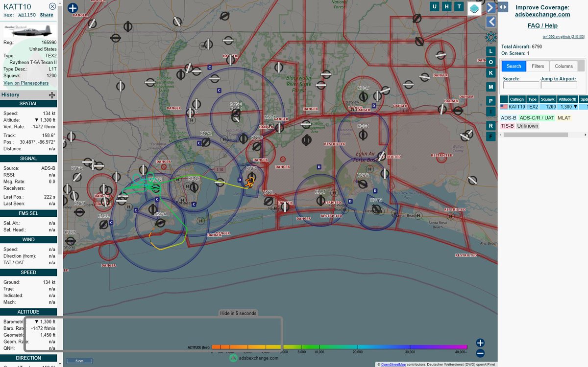 MULTI ADSBX MANOEUVRING ALERT : At time Tue Jan  5 15:30:49 2021 #KATT10   was likely to be manoeuvring at FL143 2nm from NUN Saufley_VOR_US  near 7300, Thor Lane, Pensacola, Escambia County, Flori #AvGeek #ADSB https://t.co/cpMIKbNCNA https://t.co/WyPbGIWbYT