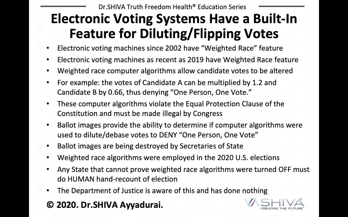 2132. Rt. @va_shivaSec. of State's CERTIFIED use of COMPUTER ALGORITHMS in Electronic Voting Machines to dilute/flip votes denying  #OnePersonOneVote. "Cheat sheet" provides Members of Congress points they MUST in their objections during JAN 6 Joint Session