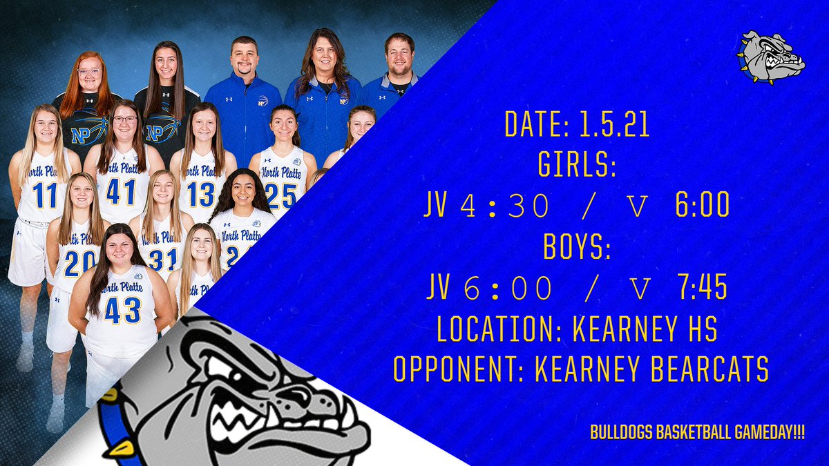 BULLDOG BASKETBALL GAMEDAY!! Your Bulldog basketball teams hit the road TODAY as they head to Kearney to take on the Bearcats. Girls JV starts at 4:30/Girls V &amp; Boys JV @ 6:00/Boys V @ 7:45 PM.  Live Stream Link: trst.in/SiUUdf Good luck to all players &amp; coaches! #WTMB