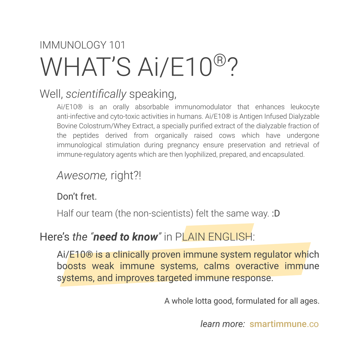 Discover Ai/E10®, the active ingredient in Santivia®. A whole lotta good, formulated for all ages! Learn more at smartimmune.co
….
#immunology #immunology101 #cellularhealth #nourishyourmind #science #immunesupport #immunehealth  #smartimmune #santivia #AiE10