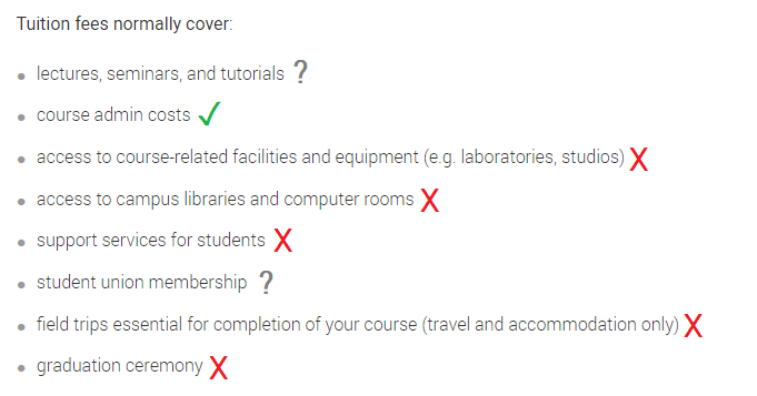 Reduce University student tuition fees: Here is what our tuition is supposed to get us... With access to arguably 2/8 things promised how is £9,250 a year acceptable? Education should not be behind an absurd paywall. #university #tuitionfees