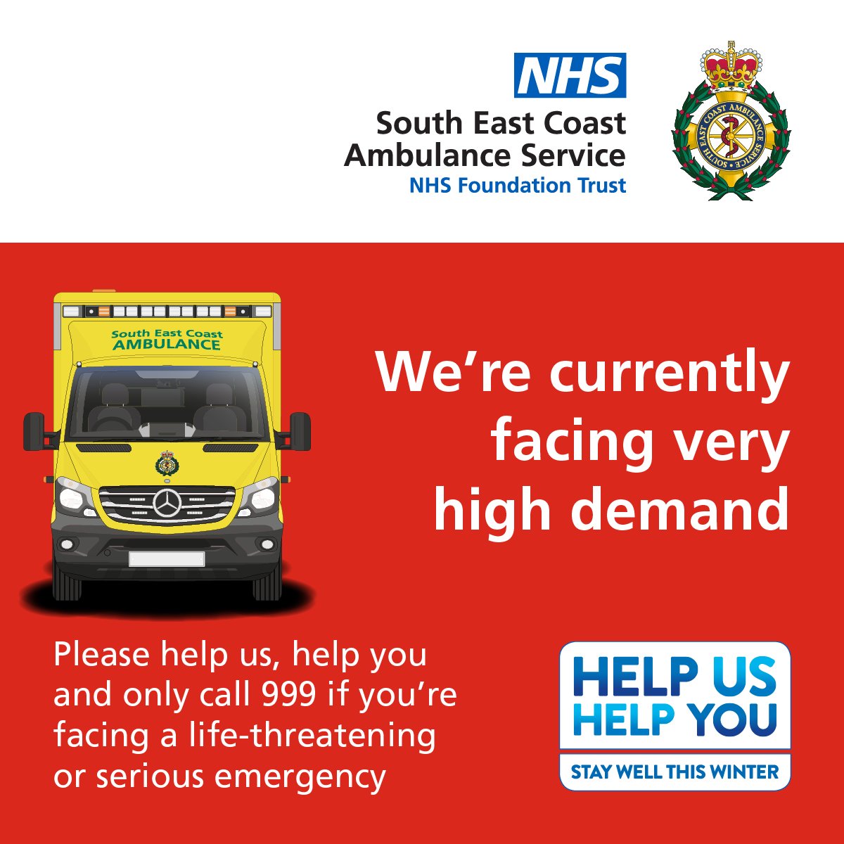 Please help us by sharing 👇
Following a number of extremely busy days, the pressure on our service remains very high. Please keep 999 available for emergencies and make use of alternatives including NHS 111 online (111.nhs.uk) for non-emergency health advice
