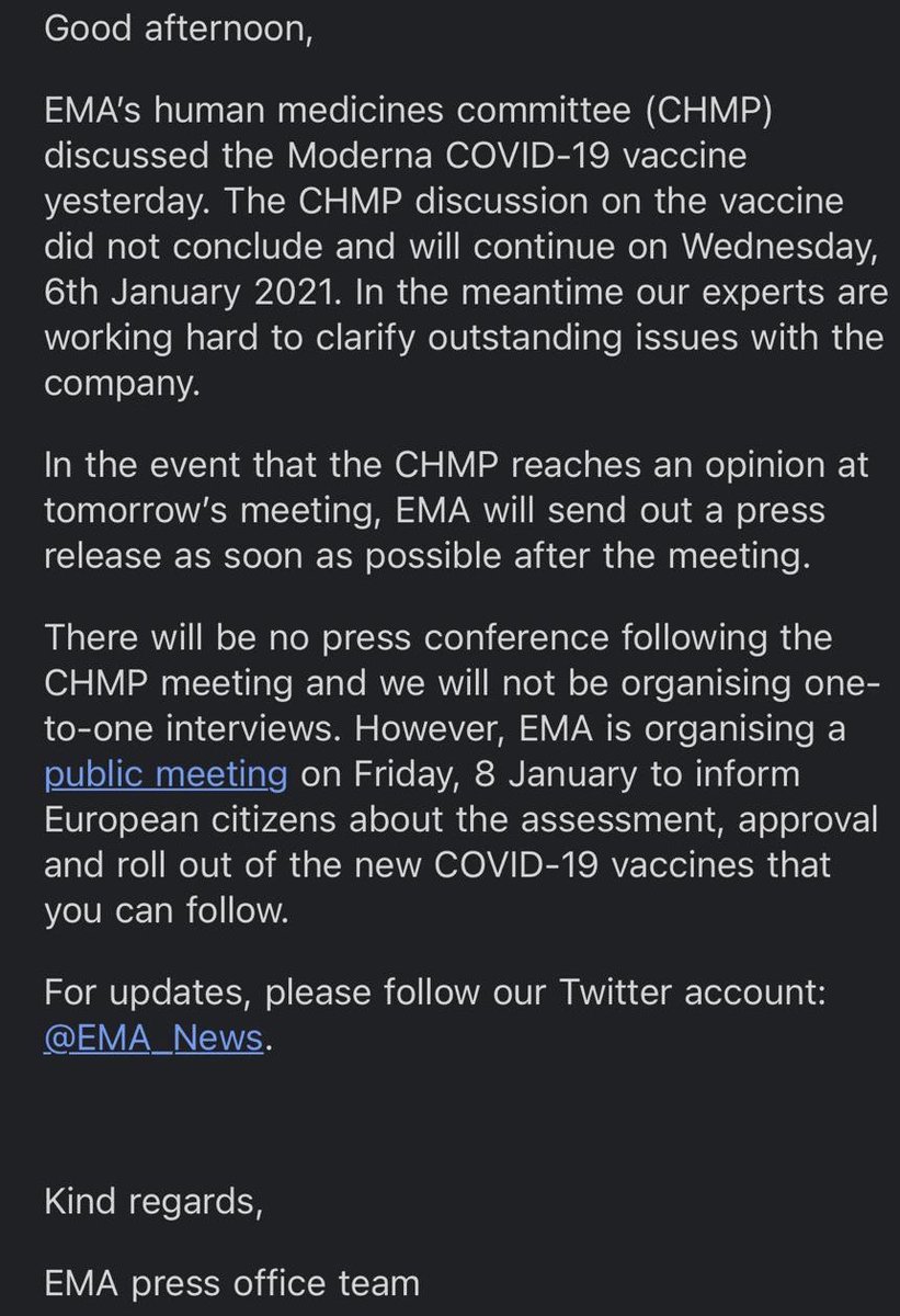 8. Meanwhile, EU’s regulator is seemingly having issues with authorising the Moderna vaccine, of which the bloc ordered 80m. A decision was expected today but it has been postponed