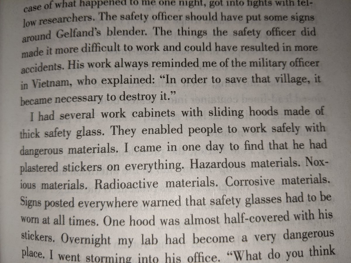 He called this man the "danger officer", because "all he ever did was put up DANGER signs".This man covered up his glass cabinets with warning stickers, making it impossible to see the chemicals inside."Overnight, my lab had become a very dangerous place".