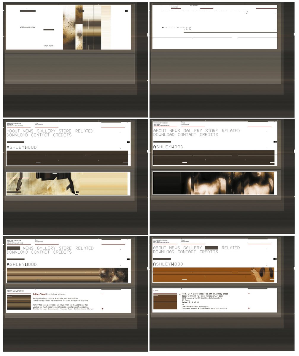 I put everything I learned building my own site into arguably the project that catapulted me into the comic book industry: the website for artist Ashley Wood — iFrames, 65FPS pixelstretch animations glitchy graphics set the standard of my approach to design and comics.