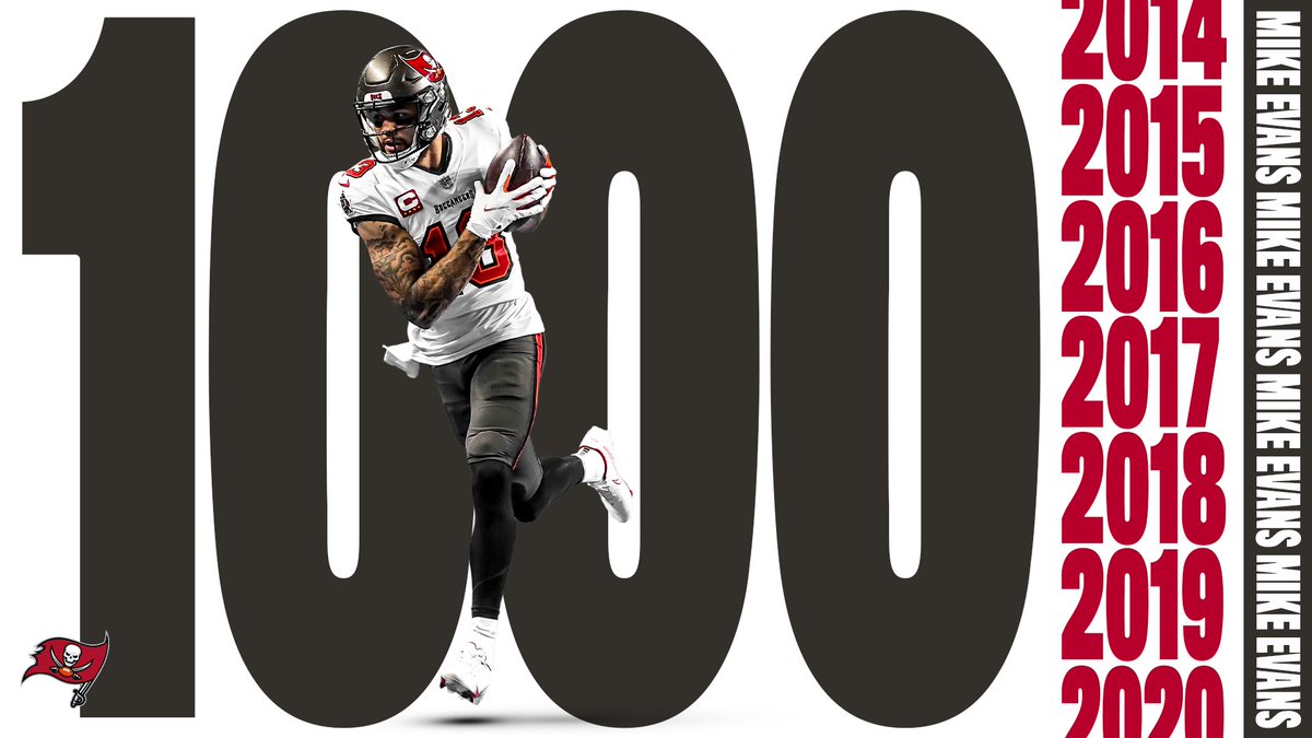 Buccaneers's tweet image. 1⃣,0⃣0⃣0⃣

@MikeEvans13_ becomes the first player in NFL history to start his career with 7⃣ consecutive 1,000-yard seasons 👏