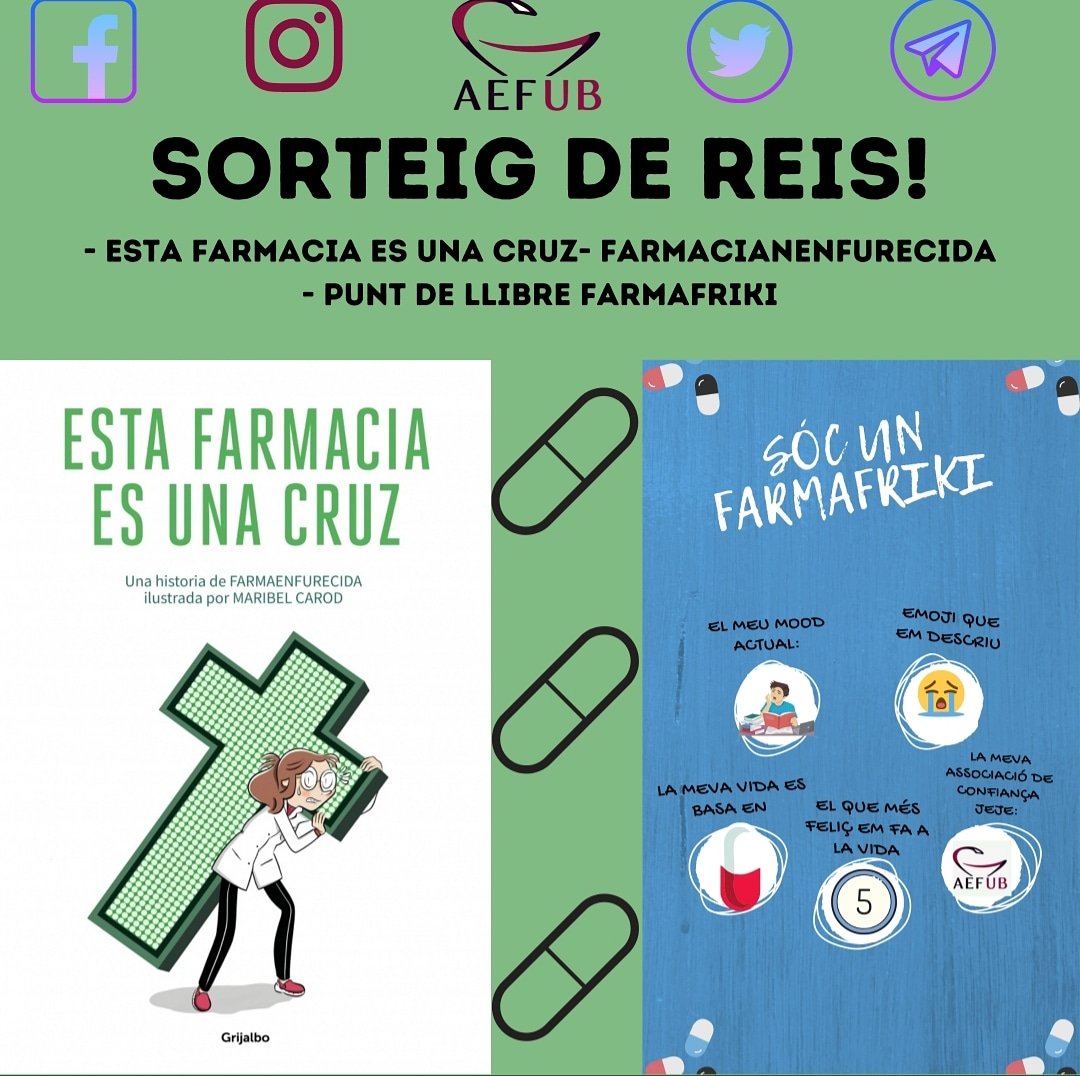 Bases per participar:
1- Seguir aefub a twitter
2-Fer retweet del post

Podeu participar tant a twitter, instagram com telegram. I de les 3 xarxes socials sortirà UN GUANYADOR🥰

Podeu participar en totes les xarxes que volgueu , les vegades que volgueu! 

Mooolta sort💊
