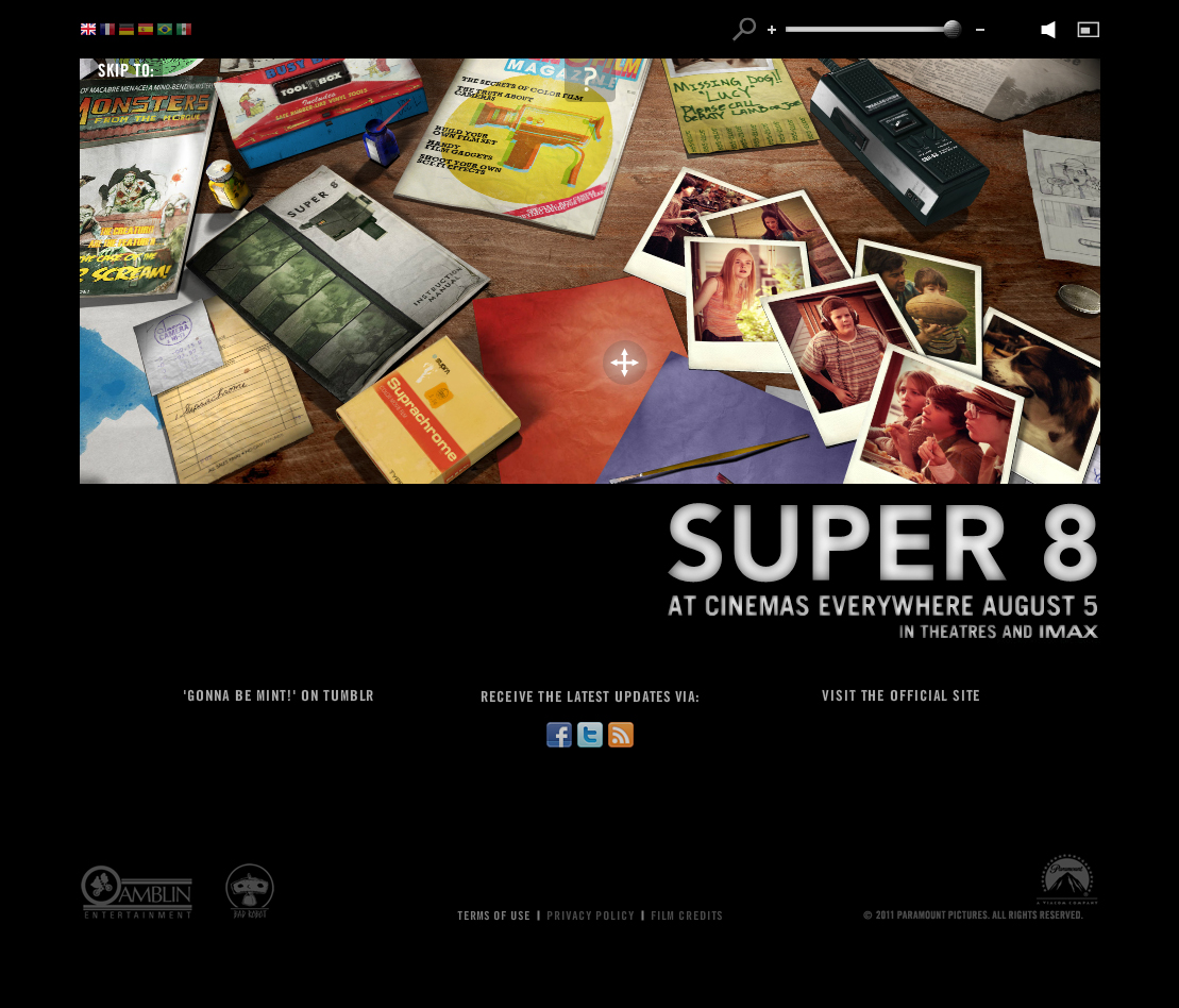 Arguably the last full Flash-driven sites I worked on, with Glass Eye, where the official SUPER 8 site which allowed you to explore the lead character's desk; and a Mission: Impossible 4 game. There were a few others; but in my mind 2011 was pretty much the end of using Flash.