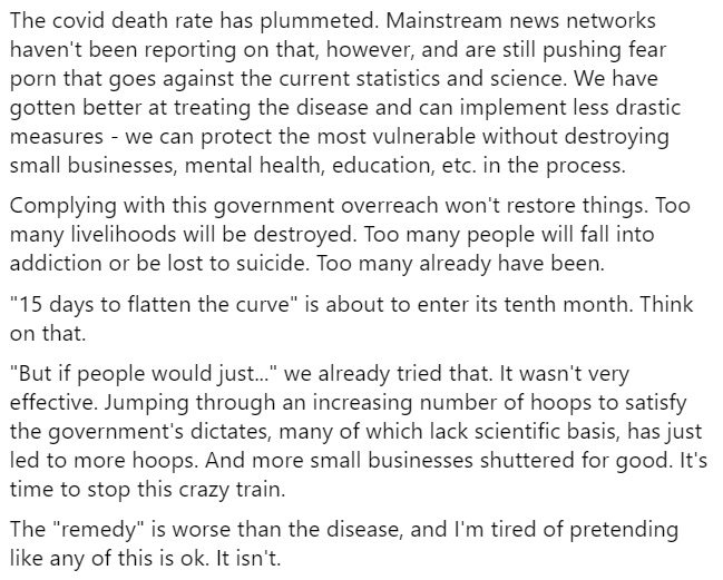 Could anyone better reinforce my point than someone with a shirtless selfie and no last name defending people "living their best lives" and fat-shaming me? According to his posts, he agrees with Trump that "the 'remedy' is worse than the disease." Ok! 27/26