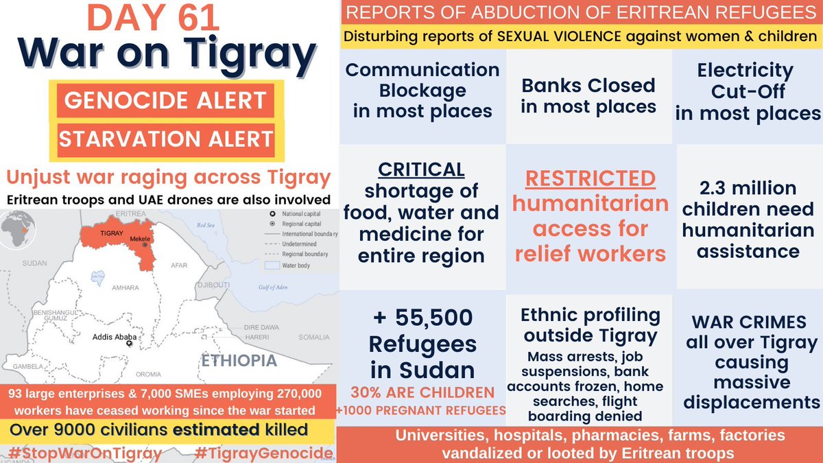 The fascist @AbiyAhmedAli is intentionally trying to starve Tigrayans into submission

It's been 61 days since the start of the total blockage of #HumanitarianAccess to Tigray and the ongoing #TigrayGenocide

#StopWarOnTigray #DefundTigrayGenocide #R2PTigray #HumanitarianCorridor