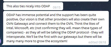 4/ "ODAP has immense potential. Our vision is that other providers will also create their own OVN Gateways and connect them to the OVN. Think the likes of Intel, Microsoft. We'll be the first with our gateways but there will be many more to grow the ecosystem!"