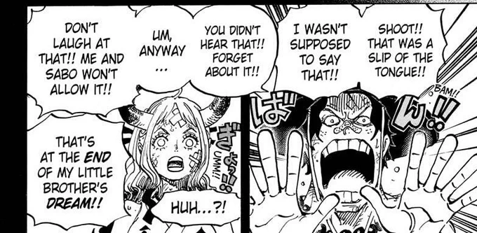 I love this moment in #onepiece1000 SO MUCH. Ace LOVED Luffy so much and he was ALWAYS behind Luffy 1000%.Yamato had probably been told how ridiculous his dream is his life, and so to see him cry when listening to Ace talk about Luffy was truly special.I love this chapter. 