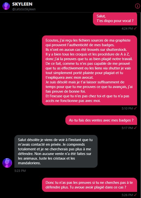 De plus, elle affirme qu'elle n'était pas au courant de cette soi-disant ressemblance, mais même après avoir supprimé les badges de sa boutique, elle n'a pas été capable de me donné la preuve que cela provenait bien de Shutter, auquel cas je devrais prendre contact avec eux