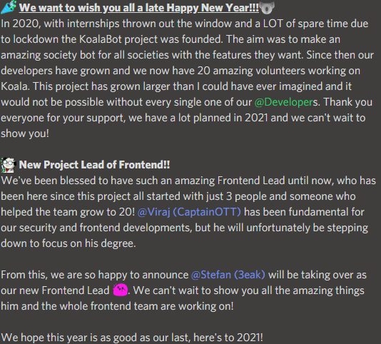 KoalaBotUK's tweet photo. New Project Lead of Frontend!!

Today we start to say goodbye to the amazing @Captain_OTT, and we are so happy to have @3eakStefan take his place and to accelerate our frontend development in the new year!

For frequent updates like this join https://t.co/szh8F3C5yE https://t.co/4ukjHN7iCh