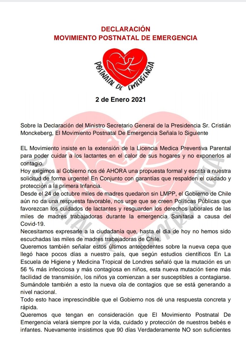 Postnataldeeme1's tweet photo. #ExtensionPostnatalDeEmergencia 
Cuanto más debemos esperar ???? Sr. Presidente @sebastianpinera @GobiernodeChile @mjose_zaldivar @monicazalaquett @ignaciobriones_ @MarceSabat @carolinagoic @_adrianamunoz @DrEnriqueParis https://t.co/xBFjvxmH6w