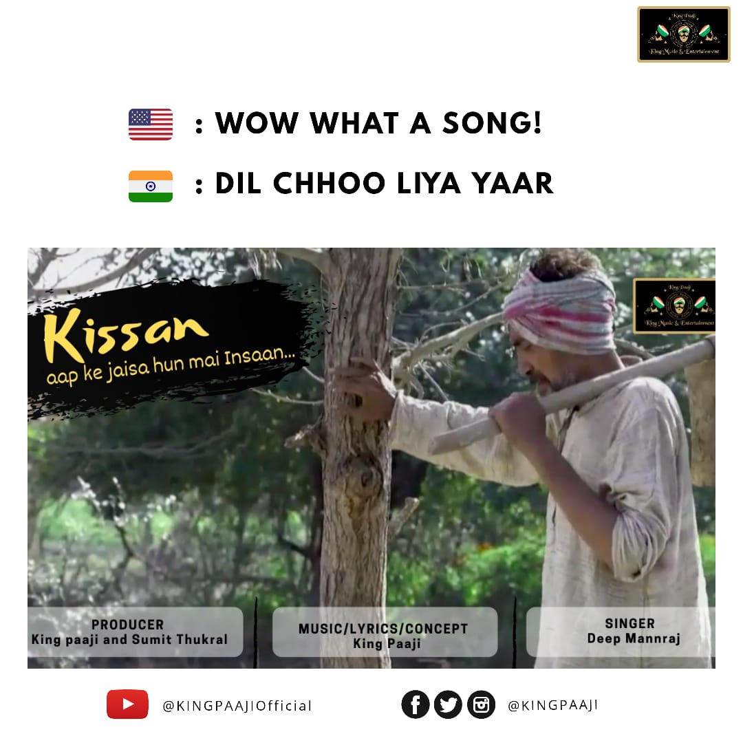 kingpaaji2's tweet photo. Farmers literally touch our hearts with their service for the nation.

Checkout the song that we've dedicated to the hard working farmers of India.
https://t.co/4ICJ7uGtxz

#Kingpaaji #Farmers #Kissan https://t.co/mHiCzgjHFM