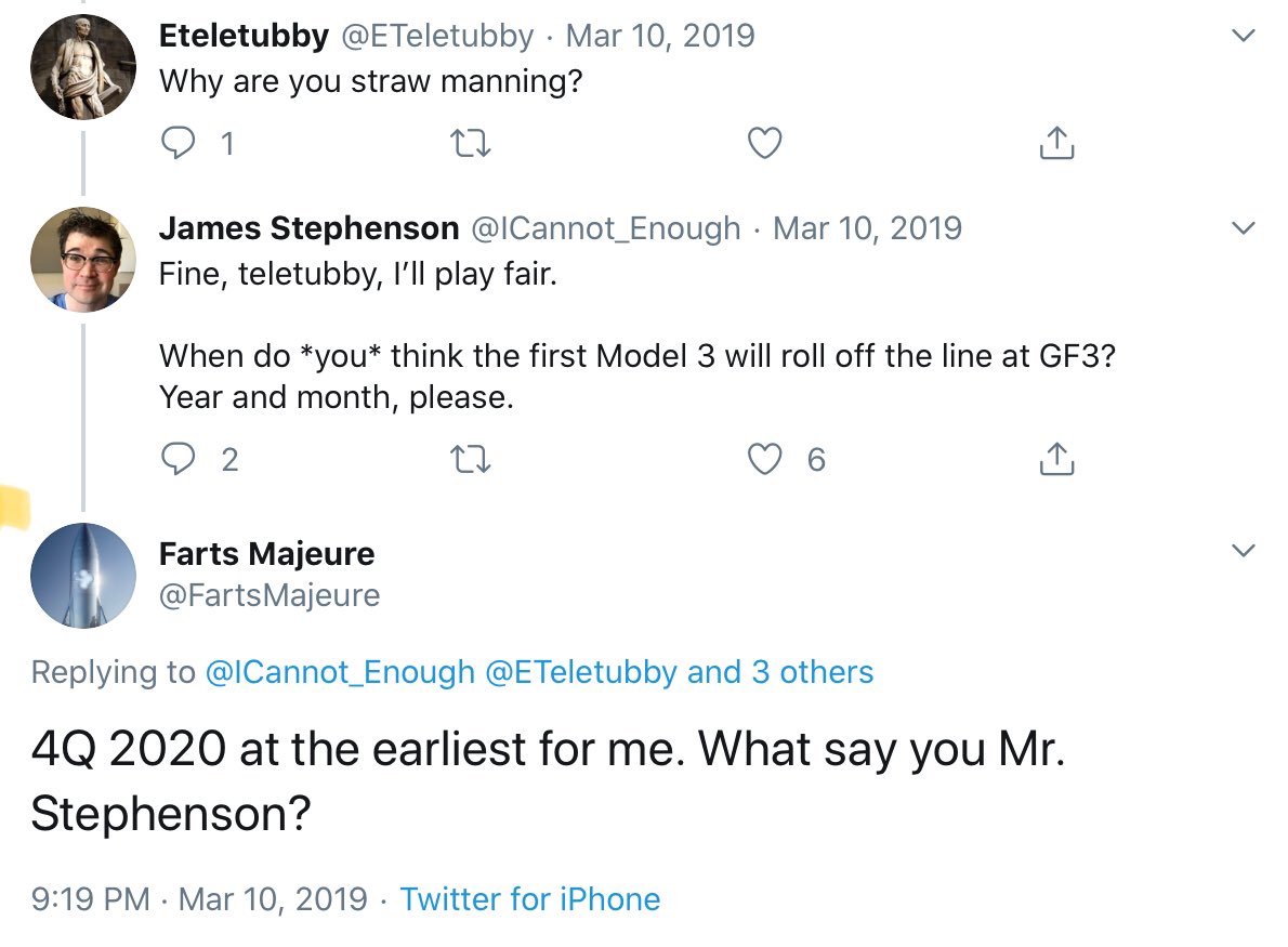  @fartsmajeure :The first Model 3 will roll off the line at GF3 in “4Q 2020 at the earliest”.