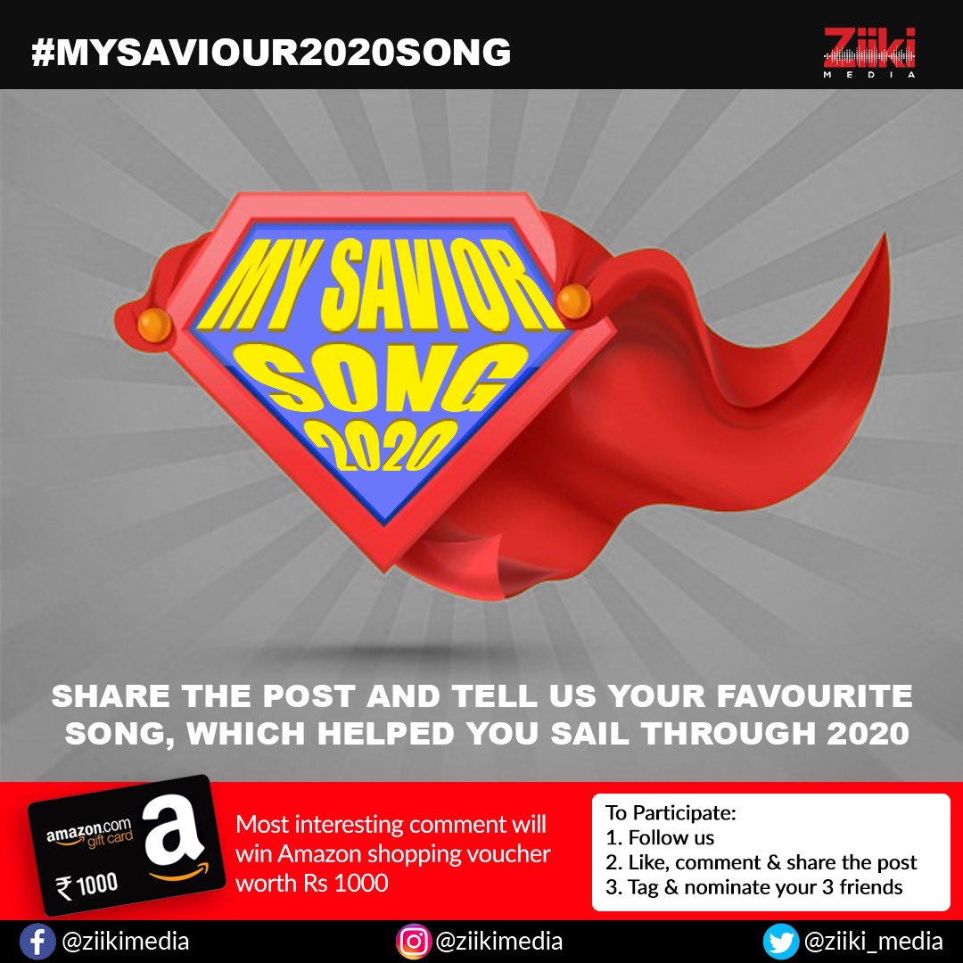 Ziiki_Media's tweet photo. #MySaviourSong2020 contest: Retweet to participate
Hurry! Don’t miss your chance to win Amazon shopping Voucher
#ContestAlert #Contest #IndiaContest #MySong #myfavourite #song #myfavouritesong #year2020 #bestsong2020 #ziikimedia https://t.co/Nr42HuyEXg
