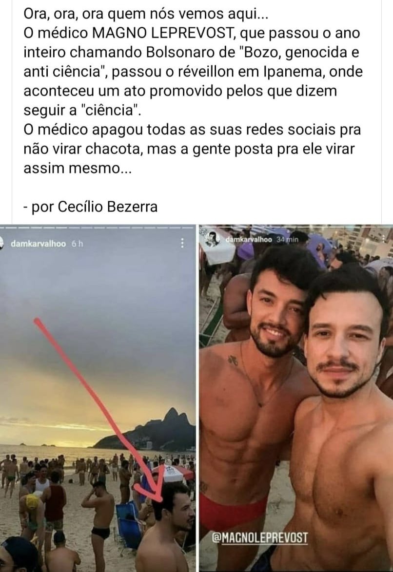 Anotem bem o nome desse hipocrita, procurem vídeos do que eles estavam fazendo na rua FARME de Amoedo e na praia de Ipanema. Nojentos, Hipocritas. Médico né? Hum, ÇEI. MAGNO LEPREVOST, anotado