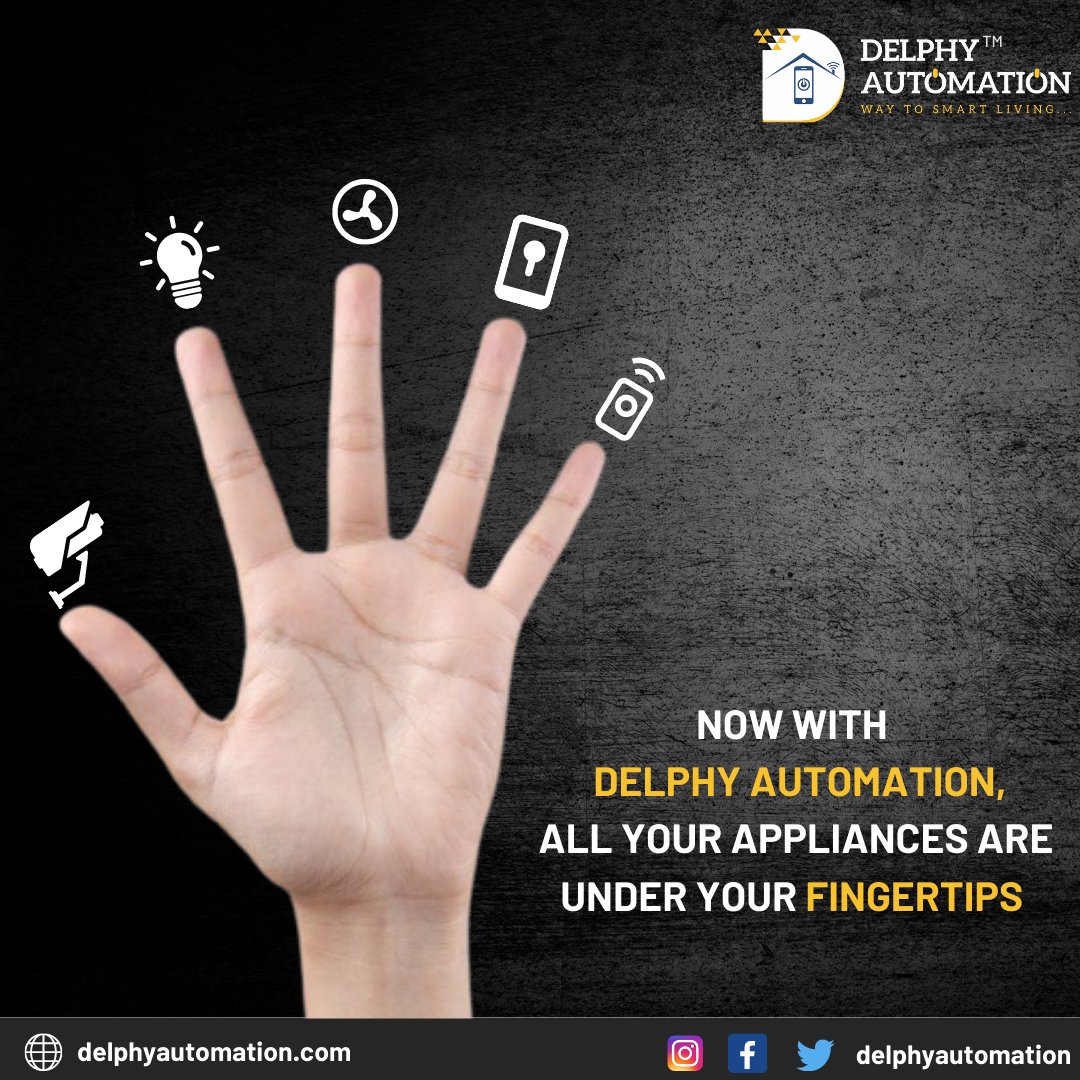 DelphySmartHome's tweet image. With Delphy Automation now control all your appliances at the convenience of your fingertips!

#delphyautomation
#controlfromanywhere
#iothomes #wifihomes #smarthometech #smarthome #smartswitches