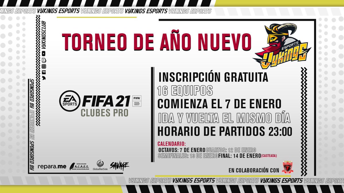 🚨TORNEO AÑO NUEVO🚨

Con el paron de las ligas actúalmente para bajar los turrones , estamos organizando un torneo con <a href="/Cheroki_PS/">@Cheroki_PS</a> .

⚽️NO OS LO PODÉIS PERDER⚽️

Contactar a través de MD a @VykingsClubes o a la de <a href="/CherokiBulls2k/">CHEROKIBULLS2K</a> 

TORNEO GRATUITO (FINAL CASTEADA)

#govykings
