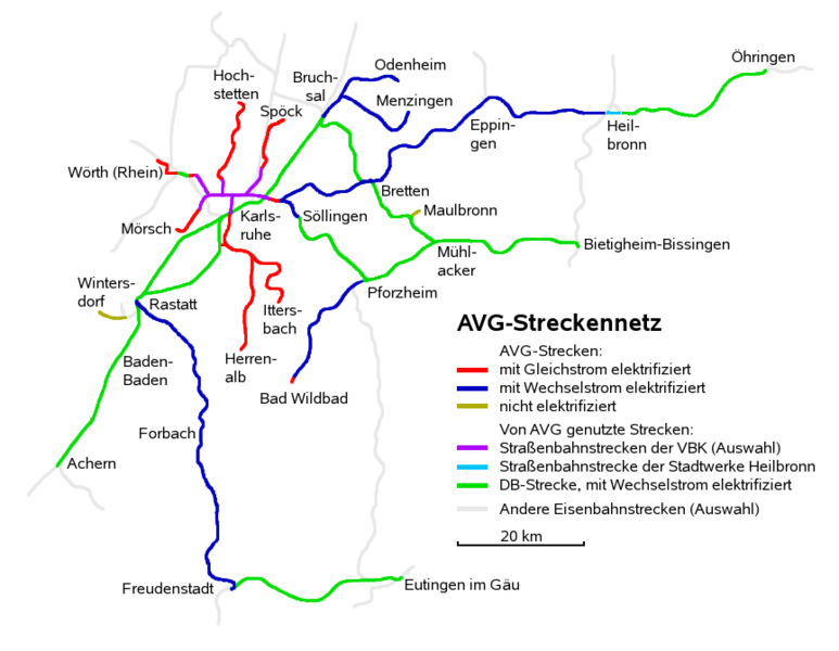 13/ Using tramway-like rolling stock adapted to longer distance, the service work as on-street tramway in the urban core and on some satellite towns' core, while running on dedicated tracks or on ones shared with mainline passenger and freight service on outer routes