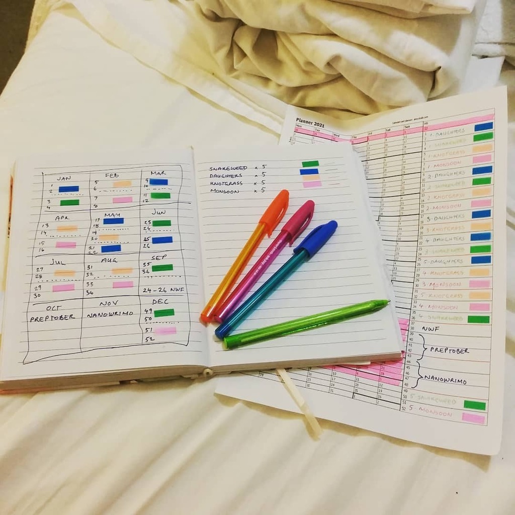 queenboxi's tweet image. Doing my yearly writing schedule for 2021.

It&apos;s going to be a year of entirely novel revisions. The projects were created the last four years of NaNoWriMo. I have four novels to get into shape!

#rainbowstationery #productivitytechniques #rainboworganis… instagr.am/p/CJlkGpvhx2M/