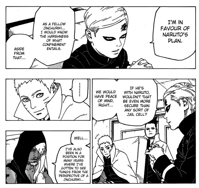 I'm rereading some of the manga bc I thought I remembered this happening...Gaara supporting Naruto's plan to take in Kawaki rather than imprison him...