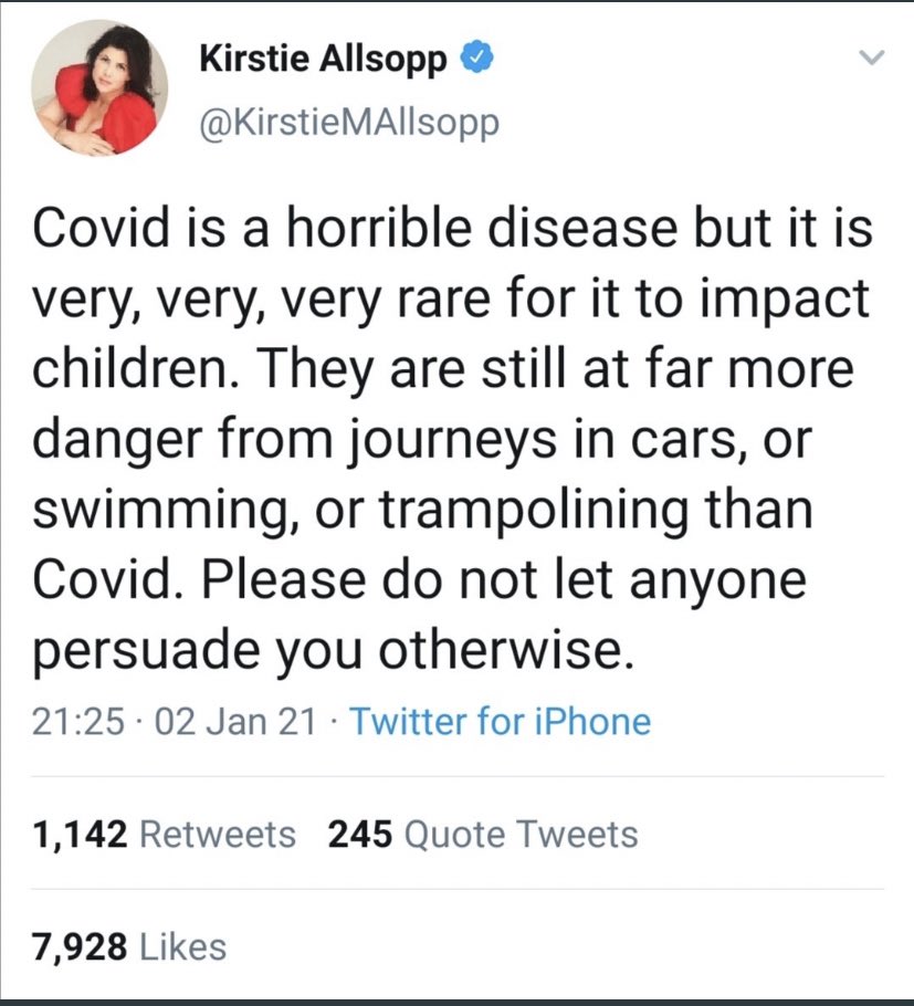 JimCognito2016's tweet image. How many times do these “TV personalities” who’ve started giving out Covid advice need to be told it’s not the children who’ll get sick but the people they pass it on to before it starts to sink in?