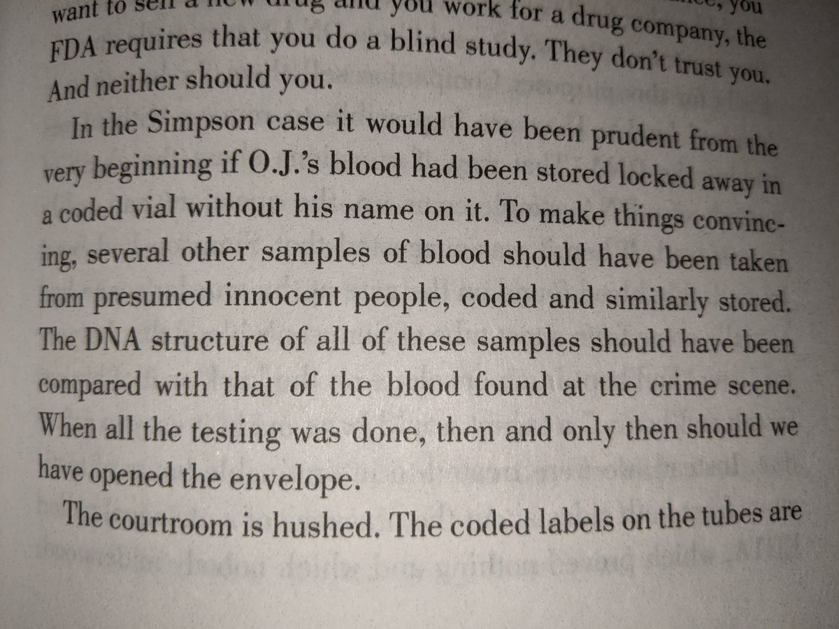 In OJ's case, Mullis thought "most of the DNA evidence should be thrown out on first principles."Why? It was a "one-man line-up" - only OJ's DNA was tested. It was impossible to be sure that the test would not also put some other presumed innocent person at the crime scene.