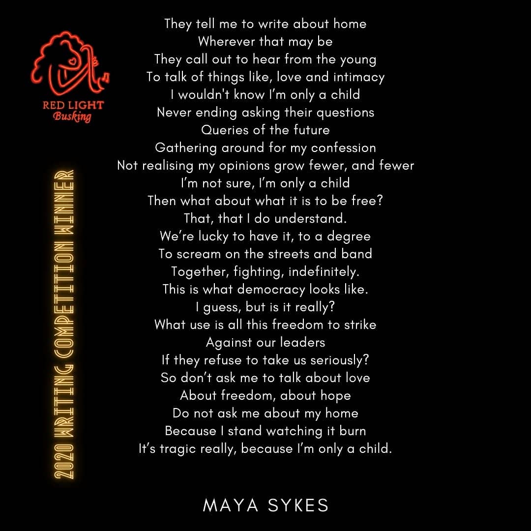 BuskingRed's tweet image. The winner of our song writing competition is Maya Sykes who wrote an incredibly powerful song  on what love, home and freedom means for teens during these unusual times.

#redlightbusking #songwriter #songwriting #walthamstow #walthamforest #culture #london #wattpad #tumblr