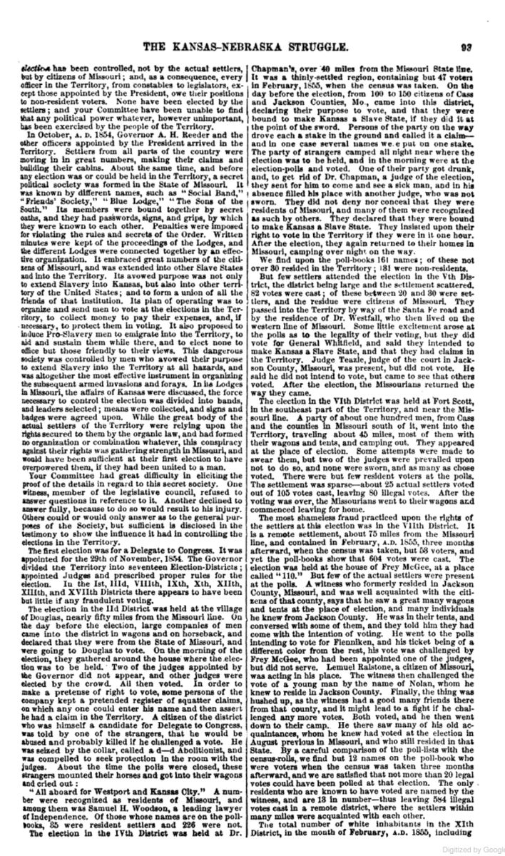 6/ This 1860 book records massive voters fraud.For example, in the 1854 Kansas election, one district had 161 voters. 30 were legal residents. 131 were no legal residents. Unlike today, there was voter fraud, and it destroyed the legitimacy of elections. https://www.google.com/books/edition/A_Political_Text_Book_for_1860/B3s0AAAAIAAJ?hl=en&gbpv=0