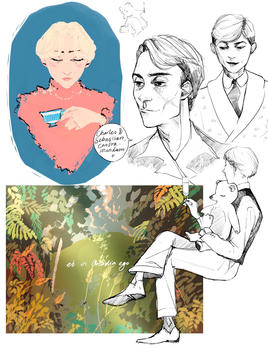 Some #bridesheadrevisited sketches (Johan and his pink sweater got in there too how did that happen)