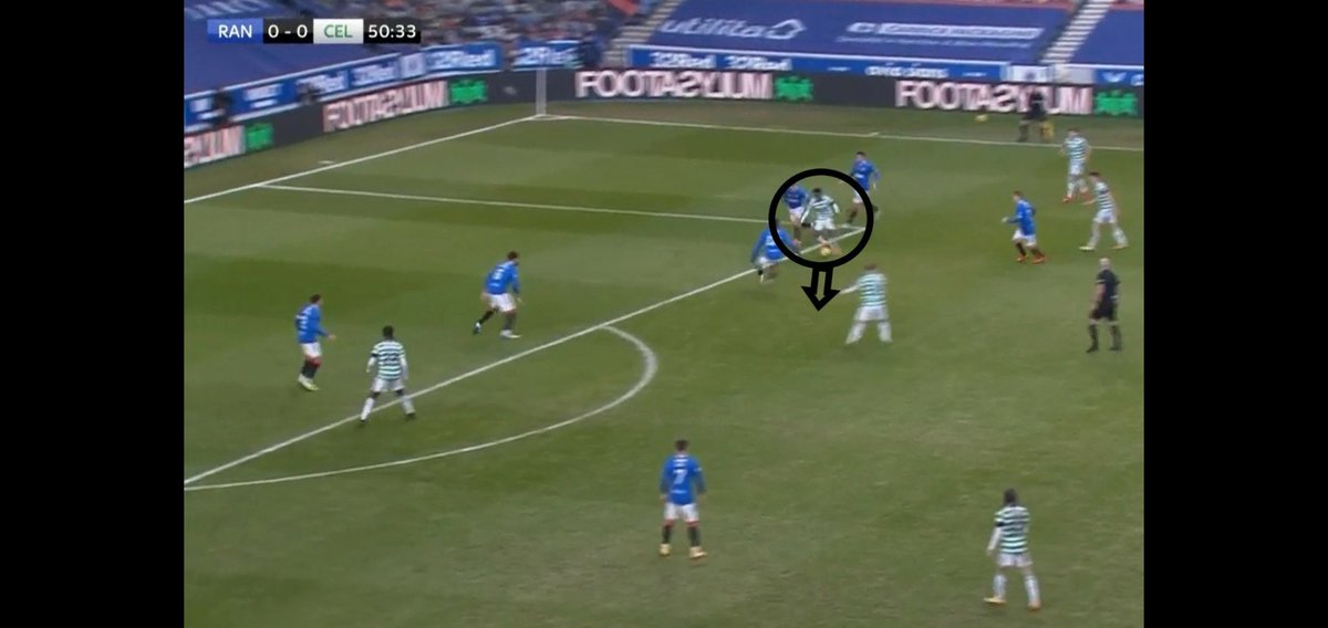 persisted into the 2nd half, despite shots on target not resulting. Here we have Frimpong in 51st minute with Griffiths open in dangerous area and he decides to try and beat 2 men instead.