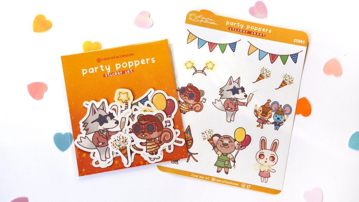 lauri_moonie's tweet photo. 🎉 Party Poppers are here! 🎉

So happy to show you my new sticker designs, ready to party! 🥳
Now you can also get them on a sticker sheet form 🥺, the designs are a little bit smaller and perfect for planners! 

👇✨
https://t.co/RT2wICoMeN

RTs appreciated 💖!
#acnh #acnhart https://t.co/9HPEwcyQhI