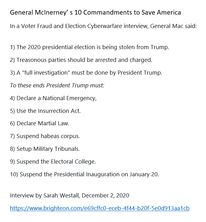 14) We'll come back to the state of the evidence both while we watch Madison - his presentation is stunning! - and when we glance through our 4 stories. But I do have to yet again mention General McInerney's 10 Commandments To Save America.