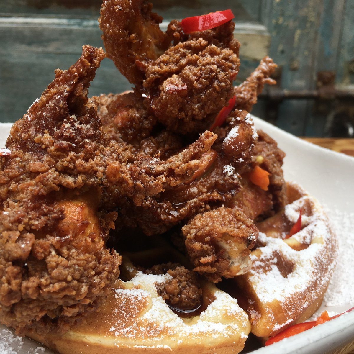 DatBayou's tweet image. Don’t let a dusting of snow keep you from The Bayou Chicken &amp;amp; Waffles #chickenandwaffles #bestfriedchicken