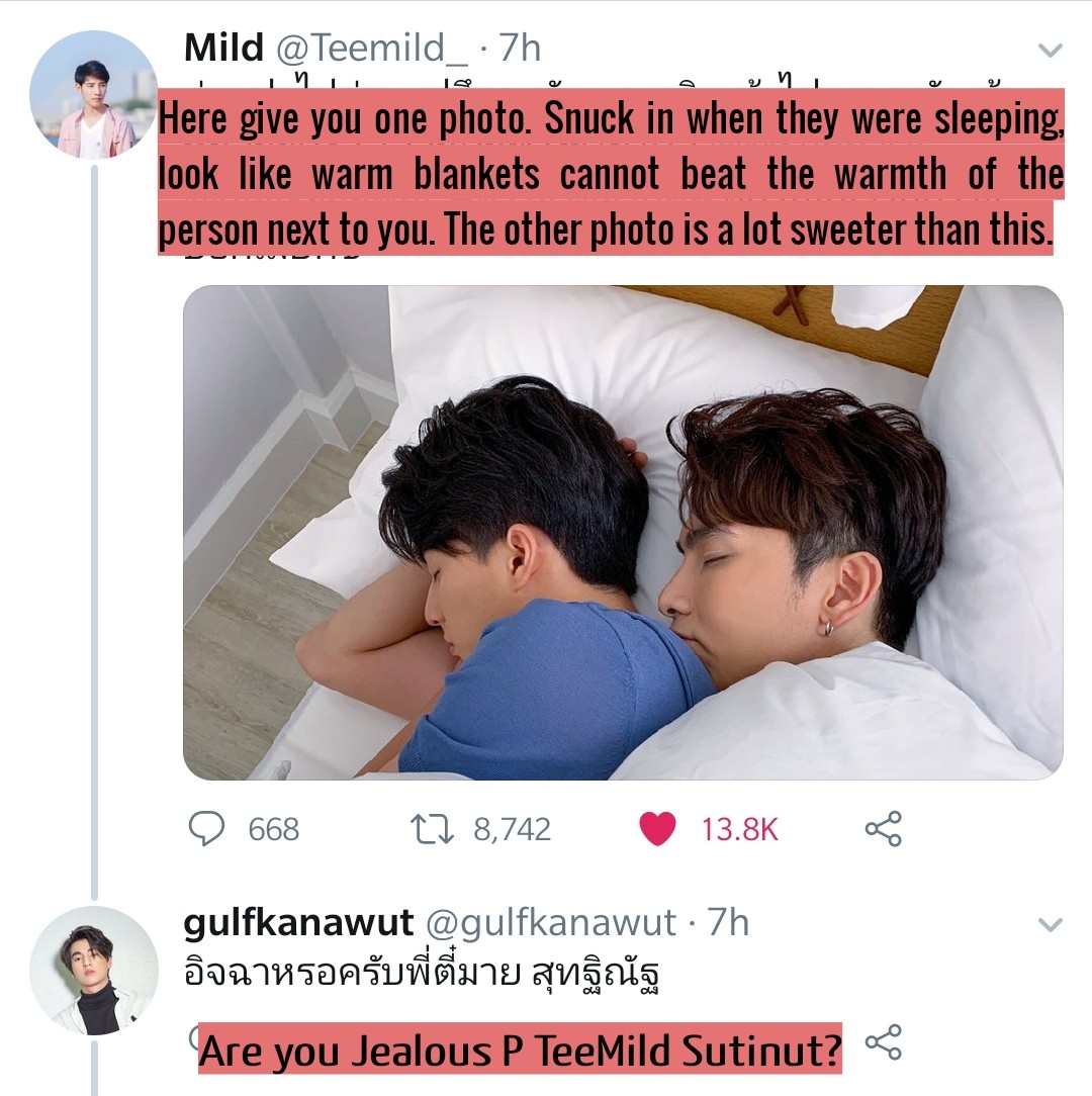 BEST MEWGULF MOMENTS 2020 RANKINGS#20. when gulf was sleeping in a room where p’run and p’tong were dancing and then suddenly mew came in and got into bed beside him and cuddled him. we got p’mild posting these pictures and a video later on twt and ig[100 votes] 3.12%