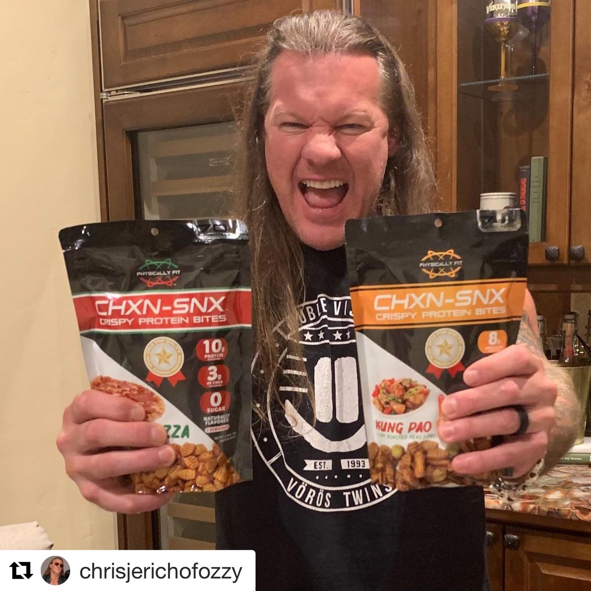 @IAmJericho Loves our Chxn Snx. His Favorites are Kung Pao and Pizza flavored. To order them, go to PhysicallyFit.com  
@physicallyfitnu also has plant protein based snacks called #SmartSnx Give em a try!! #itstrue