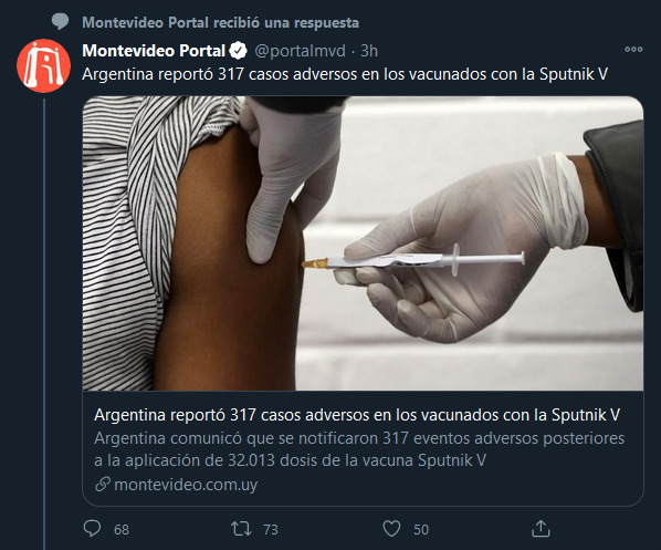 opiodelasmasas's tweet photo. Ayer @portalmvd Publicó este twitt con link, el twitt (y el titular) señala problemas con la Sputnik V en Argentina, algo que muchos vienen denunciando. Técnicamente la información es correcta (hay 317 casos adversos), pero ¿es toda la información? (1/10) https://t.co/0UdTsexQ59
