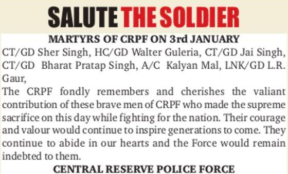  #ObituaryOfTheDayMartyrs of CRPF - 03 Jan