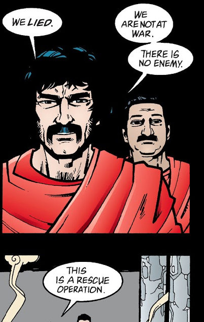 In another inversion of The Invisibles, Morrison framed that story in terms of a rescue operation. Something to save everyone from the worst implications of the apocalypse so we could all, enemy and foe alike, live in a better world.